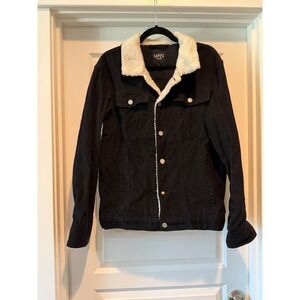 Boohoo Men's Jacket Black Corduroy Sherpa Button  Collar Button Large READ